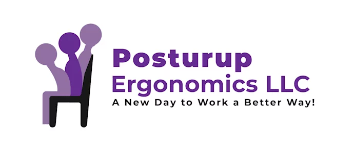 person with bad posture sitting straight up with title of website, purple